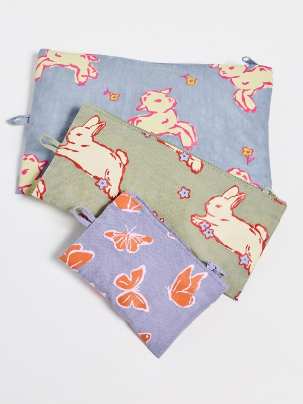 NWT Baggu Flat Pouch Set - Spring Animals (Butterflies, Bunnies, Lambs) - Picture 3 of 5